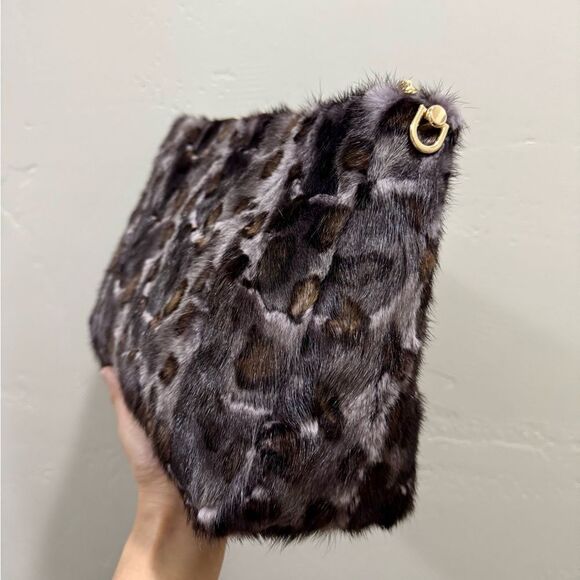Leopard Real Mink Fur Handmade Large Clutch/Shoulder Bag/Crossbody, Multi Use - Picture 15 of 16